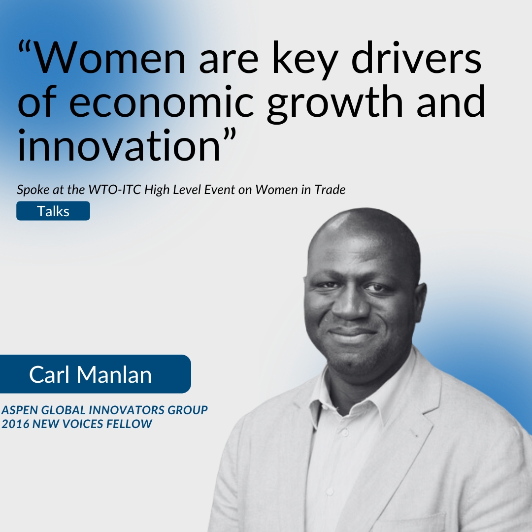 @CarlManlan, a 2016 New Voices Fellow with the @aspeninnovators, recently addressed the WTO-ITC event on #WomeninTrade. He emphasized the pivotal role of women in driving economic growth & innovation.

More on it platformafrica.com/2024/04/09/car…