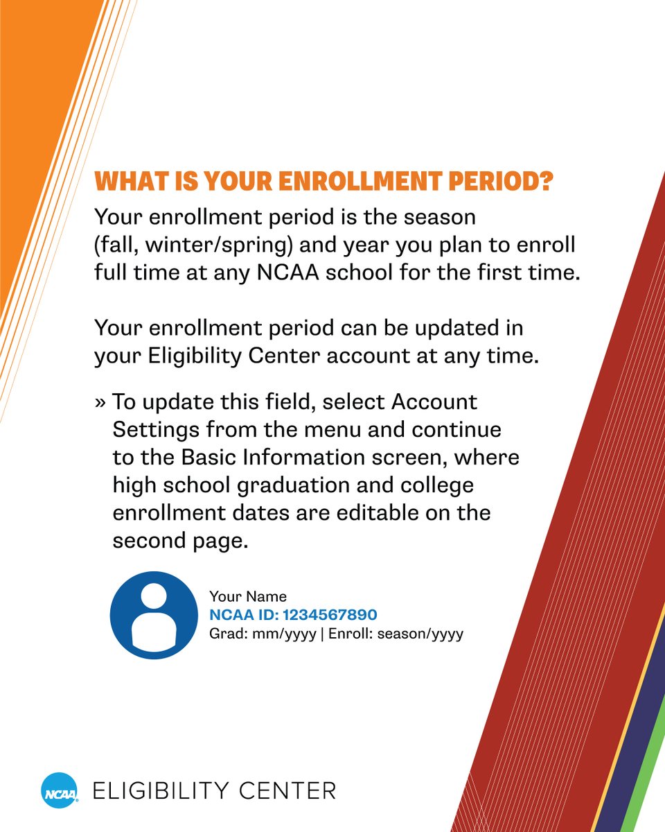 When registering with the @ncaaec, make sure your enrollment date is correct. Your account should list the first term you plan to enroll in an @NCAA school. 🔗 on.ncaa.com/VerifyEnroll