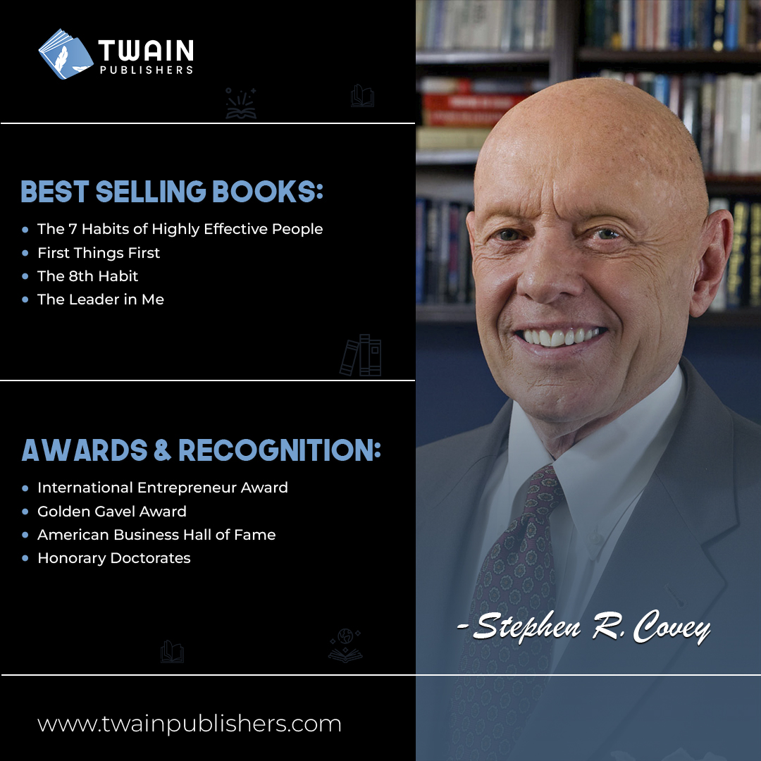 Stephen R Covey was a renowned American educator, author, and speaker known for his influential self-help and personal development books.
He made a significant impact on the fields of leadership, time management, and personal effectiveness.
#twainpublishers #author #stephenrcovey