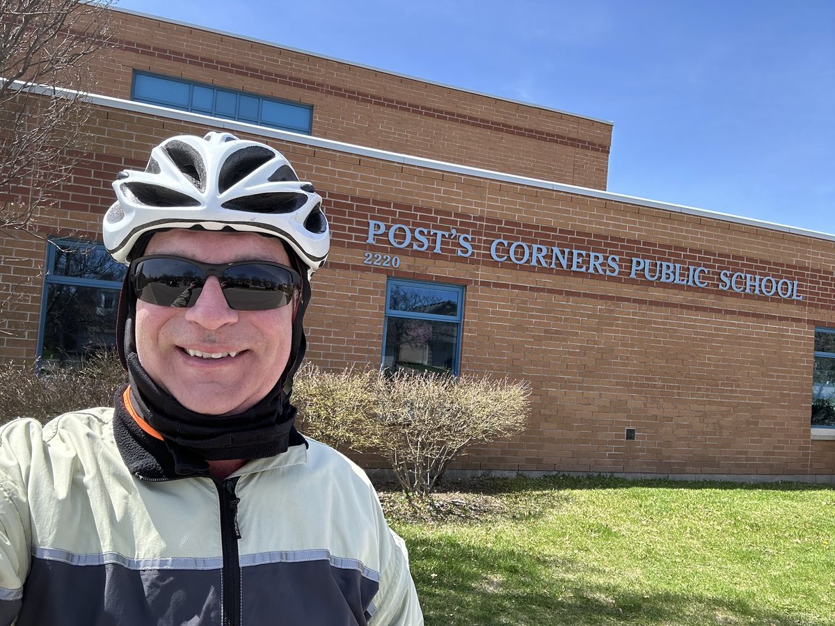 HaltonLearnFDN's tweet photo. Halfway! ⁦@postscorners⁩ PS, stop # 7 on Marc’s #TourdeHalton to raise funds for @HaltonDSB students in need. Thank you to everyone who has donated so far https://t.co/y9WeRKXOJa! https://t.co/Gy5YZYqk33