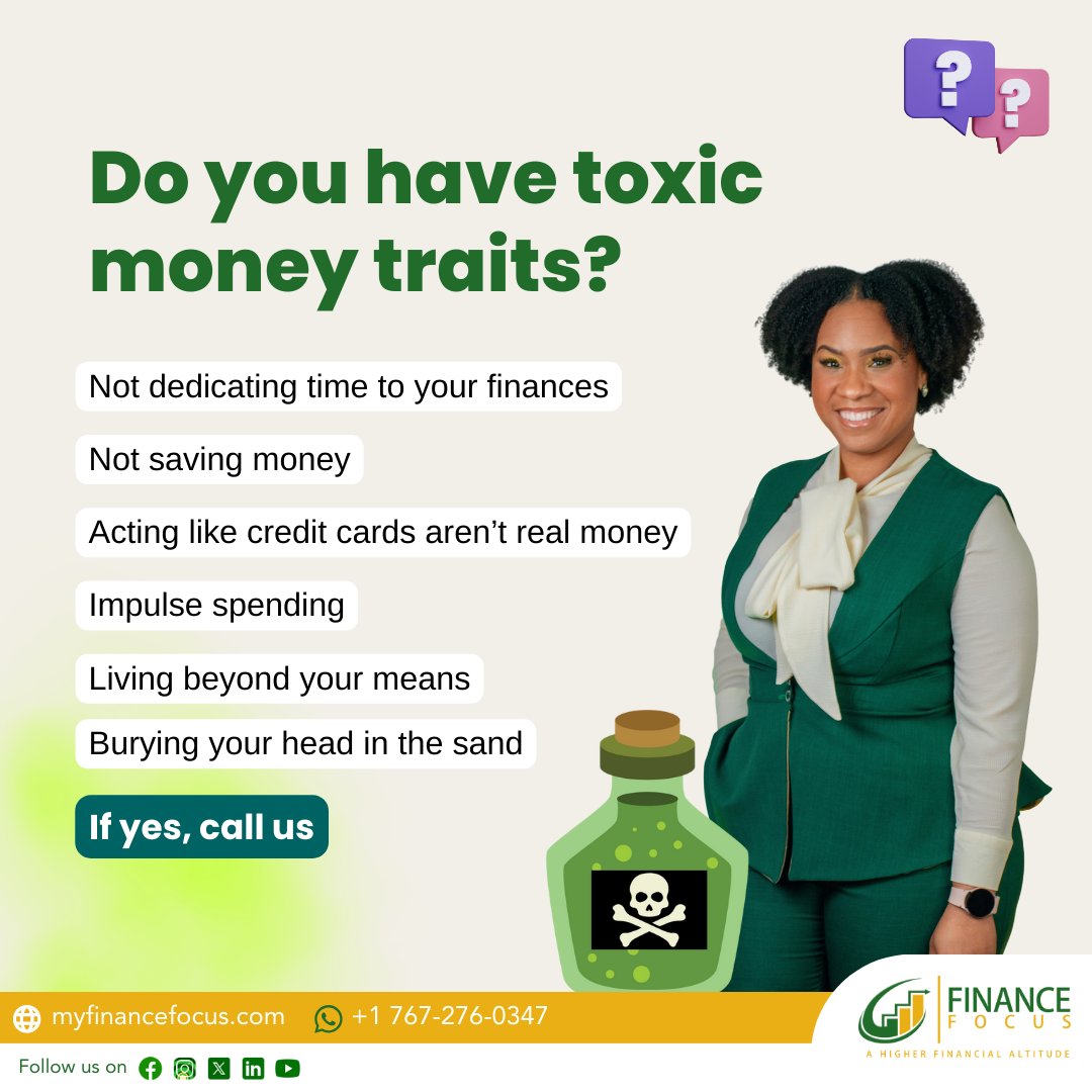 Recognize any toxic #money habits? It's time to take charge! 🚫💸 ✅ Neglecting #finances? Dedicate time to manage them. ✅ Start #saving; even small amounts add up over time. ✅ Treat #creditcards responsibly; they're not free #money.