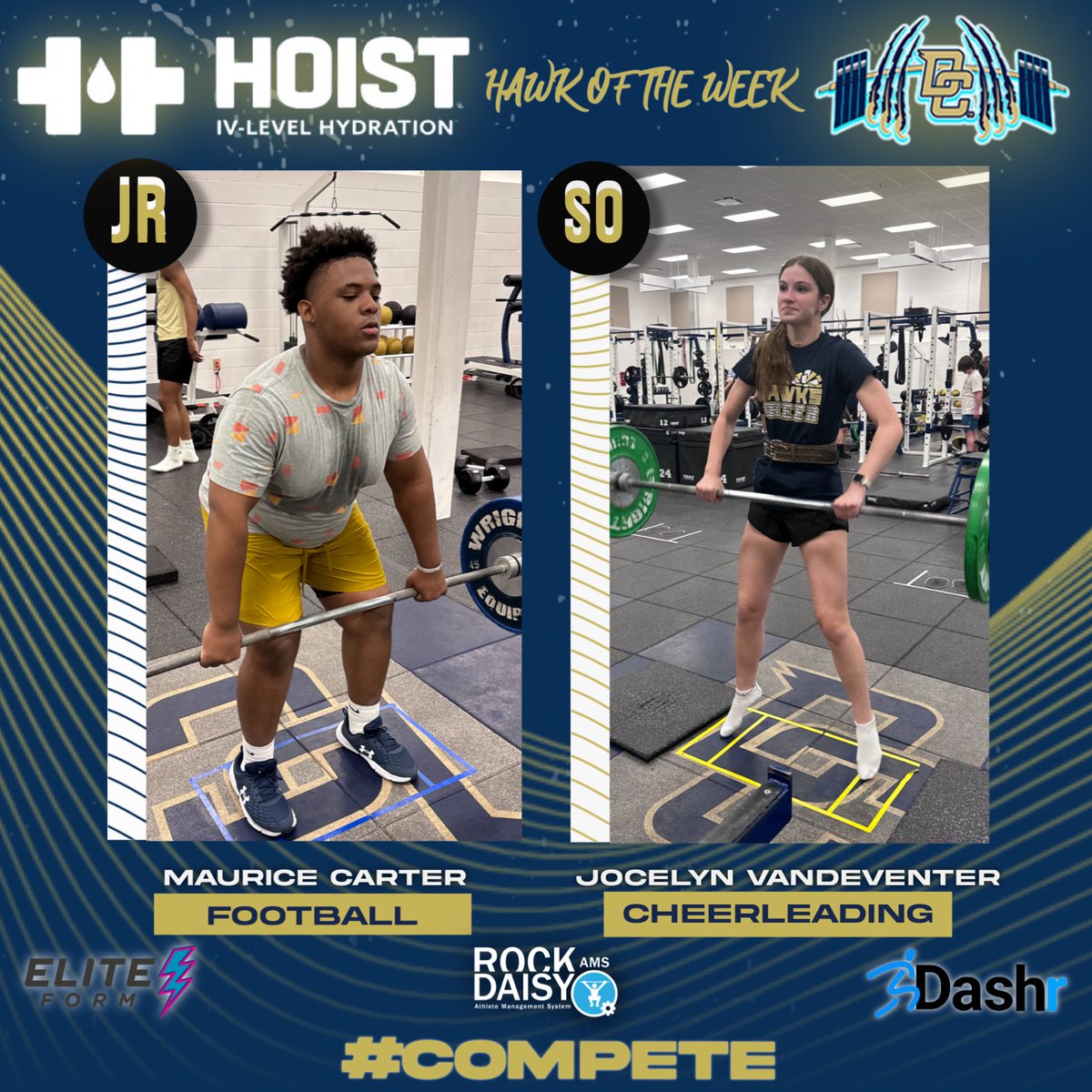 🚨 SHOUTOUT OF THE WEEK 🚨 —————————————————— Thanks to Hoist, our Hoist Hawk Shoutout of the Week goes to Junior, Maurice Carter and Sophomore, Jocelyn Vandeventer. #DecaturProud #HulkHawks #Compete #Hawkamania #personalbest