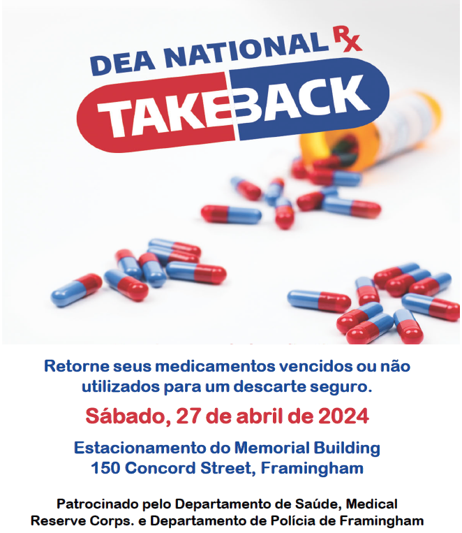 #Framingham to participate in National Drug Take Back Day on SATURDAY April 27 from 10 a.m. to 2 p.m. at 150 Concord Street. More details -- framinghamma.gov/CivicAlerts.as…