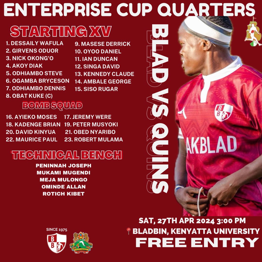 Enterprise Cup quarterfinal lineup captained by @KukeObat All the best vessels. #blakblad #bleedblak #loyaltotheflow #rugbyke