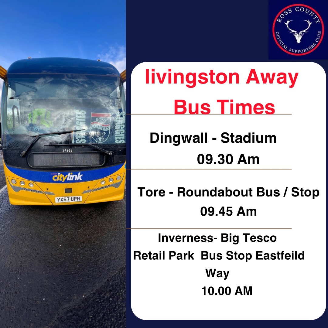 Final Call for tomorrow’s trip to Livingston! Times are follows Time to still join the 90 plus staggies on the road mpv.tickets.com/?agency=RCMS_M… Thanks to our sponsors Stagecoach for there support Reminder there is strictly NO ALCOHOL on the coaches 🦌