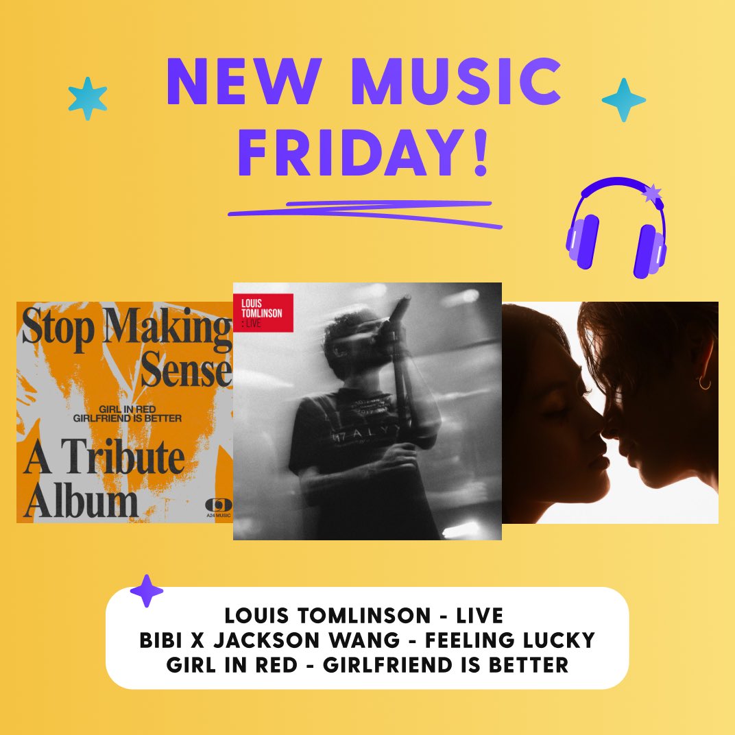 Thank God it’s Music Friday!🎶 Louis Tomlinson surprised us all by dropping his Live LP! BIBI and Jackson Wang is such a cool collab! Which new release are you excited about? 
#MusicFriday #Faveforfans #LouisTomlinson #Louies #BIBI #BIBIBullets #JacksonWang #girlinred
