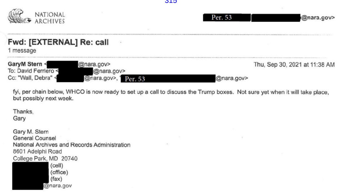 /5 An email from NARA General Counsel Gary Stern to White House staffer Jonathan Su on September 30, 2021 reveals that Biden’s White House was “ready to set up a call to discuss the Trump boxes.”  This is clear political taint. The incumbent White House lacks the authority…