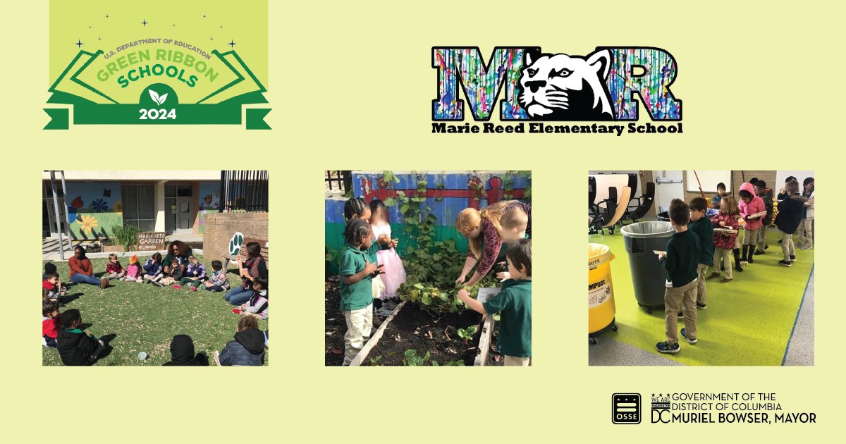 A long-time @dcpublicschools leader in school recycling and cafeteria composting, we are pleased to announce that @MarieReedES is a 2024 U.S. Department of Education Green Ribbon School honoree. Congratulations, Panthers! ow.ly/EYUA50Rpn8t