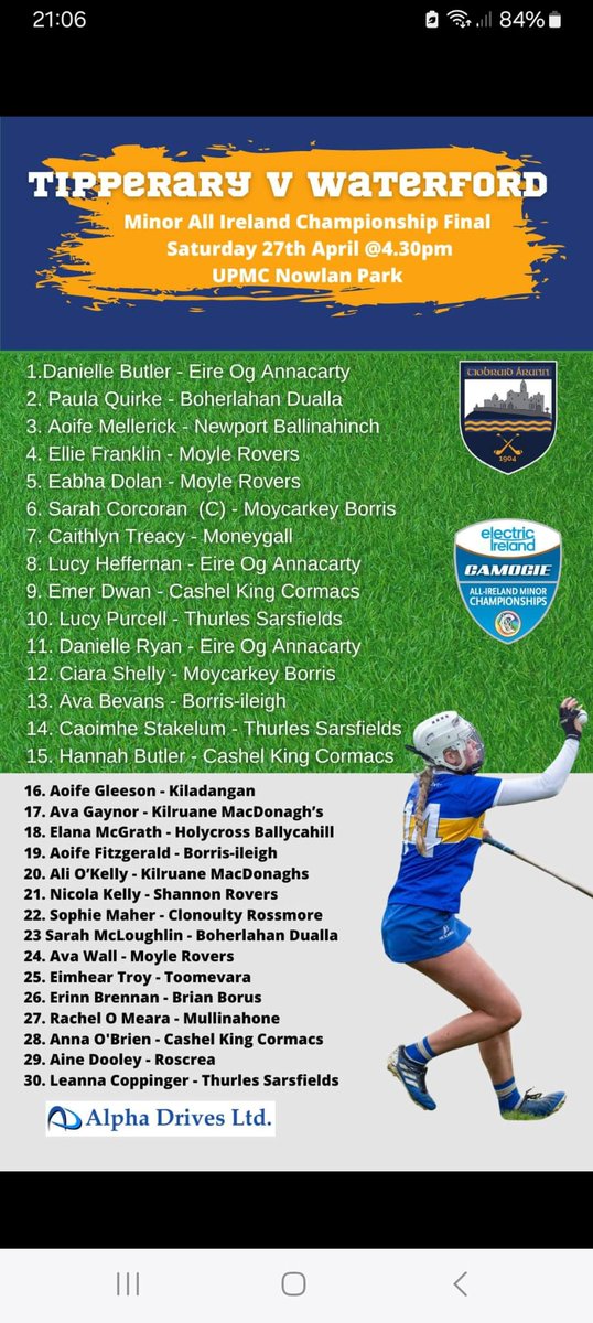 Best wishes to Ava Bevans and Aoife Fitzgerald as they take on Waterford in the All Ireland Final. Great to be so well represented!🇺🇦🇱🇻