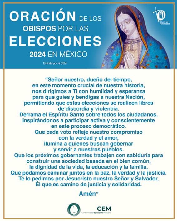 Unidos en oración por las elecciones 2024 en México. Desde nuestros hogares, Iglesias domésticas, parroquias, catedrales y santuarios marianos, elevemos nuestras plegarias por unas votaciones pacíficas.
#OremosJuntos #FelizViernes
