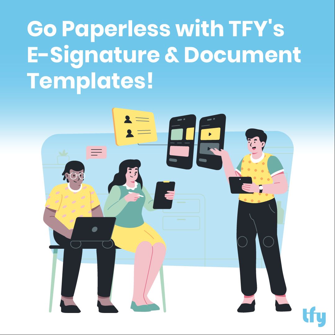 Go Paperless with TFY's E-Signature & Document Templates! 📝🔏 Tired of paperwork piling up? Streamline your processes, save time, and go green with TFY's e-signature feature! 🌱💼 #PaperlessOffice #TFYDigital