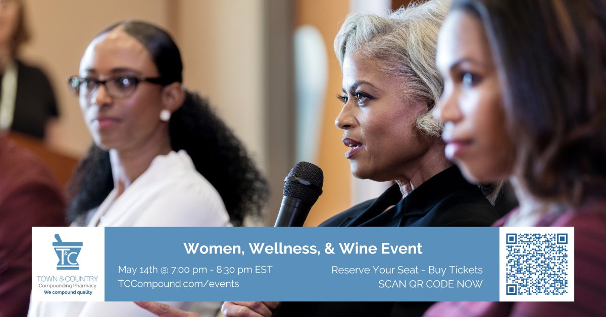 Attention, Ladies! Next month's #WomenWellnessWine will be a journey of discovery! 

Get your burning questions ready and save your spot now: bit.ly/48NRCum 

#NJEvents #Menopause #Hormones #WomensHealth #BHRT #CompoundingPharmacy #TCCompound #WeCompoundQuality