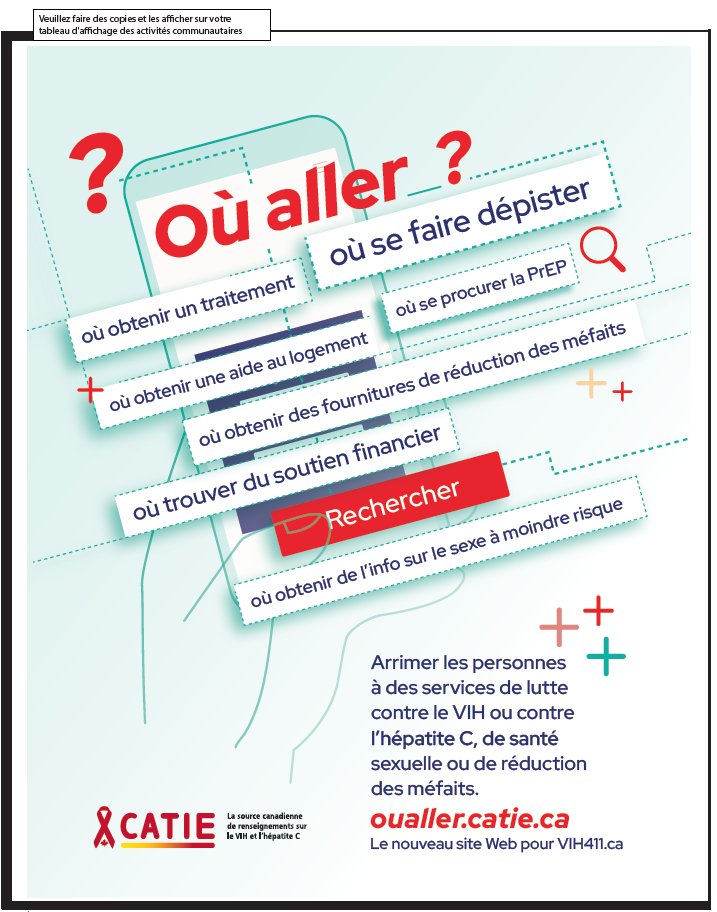 Ce site Web s’adresse aux personnes cherchant des services de lutte contre le VIH ou l’hépatite C, de santé sexuelle ou de réduction des méfaits au CA, & d’autres ressources appuyant la santé & le bien-être. Chercher les services par endroit ou par type. oualler.catie.ca