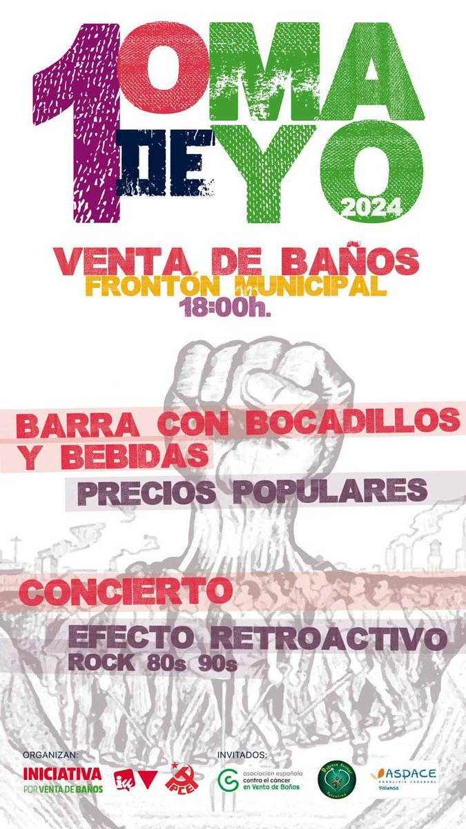 Ya hay cartel para la tradicional Fiesta del #1deMayo en #VentaDeBaños #VdB (#Palencia) . Lucha, reivindicación, cultura, barra y orgullo de clase ✊🏼🚩