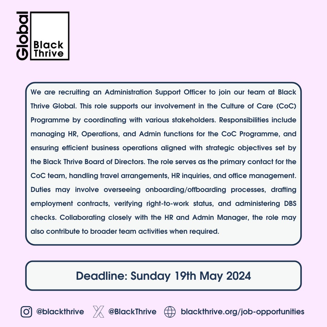 We want YOU! We're hiring an Admin Support Officer to drive our Culture of Care Programme. Manage HR, Ops, and Admin functions, coordinate with stakeholders, and contribute to strategic objectives. #ApplyNow! 👉🏾 bit.ly/3xOGmRb Deadline: 19th May 2024