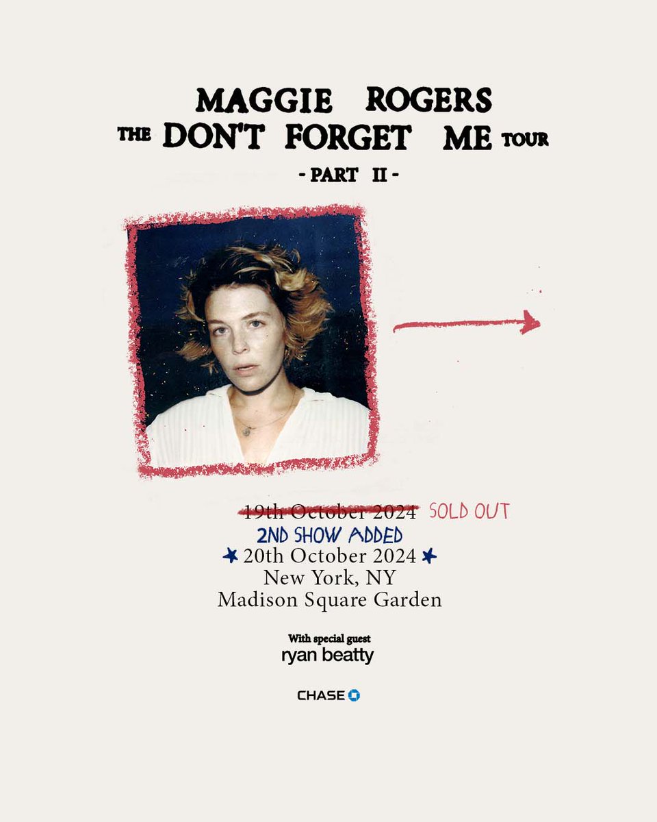 The Don’t Forget Me Tour — Part II 

All tickets now on sale
maggierogers.lnk.to/dfmtpt2