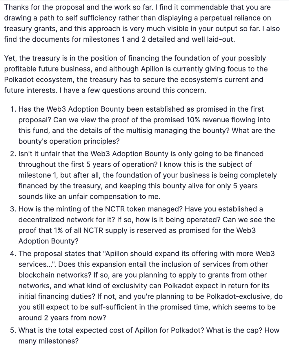 Questions on the @Apillon proposal #663. Commendable work so far. 👏 But I have some concerns. 🤔 #OpenGov