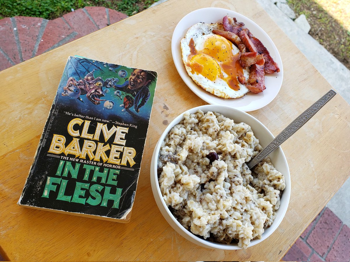 A bit of reading and #breakfast this #morning! #Bacon & #Eggs along with #Oatmeal with #Flaxseed, #ChiaSeeds, and Dried #Cranberries.

#clivebarker #intheflesh #horror #baconandeggs #homemade #foodies #foodporn #foodphotography