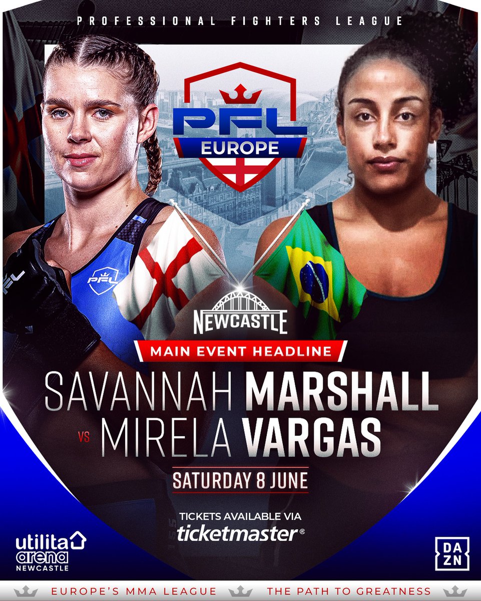 ✅ Opponent set! 🏴󠁧󠁢󠁥󠁮󠁧󠁿 @Savmarshall1 vs Mirela Vargas 🇧🇷 🗓️ Saturday June 8th, Utilita Arena Newcastle 🎟️ For tickets: pfl.info/SupportSav @PFLMMA | @PFLEurope | @peterfury | @daznmma