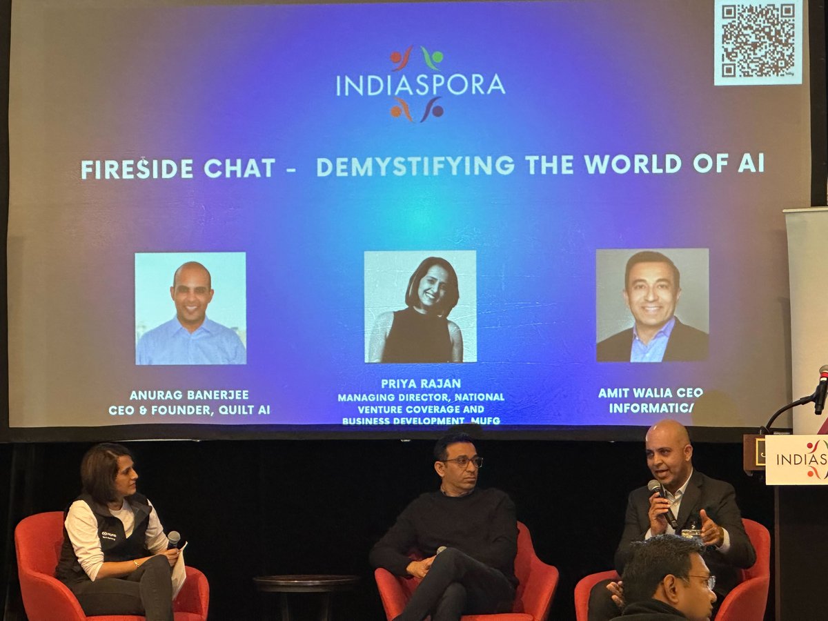 Thank you to our speakers from our first moderated discussion: Anurag Banerjee of @QuiltAi_, Amit Walia of @Informatica, and Priya Rajan of @MUFGAmericas for their thoughtful insights. Check out the agenda here for the next hour's breakout sessions: docs.google.com/document/d/1Sm…