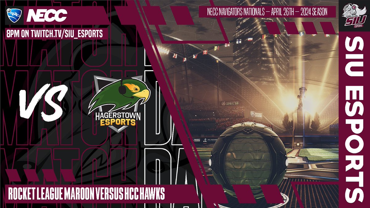 Rocket League Maroon is facing off versus Hagerstown tonight in the Nationals Quarterfinals! Check it out at 8PM at twitch.tv/siu_esports
