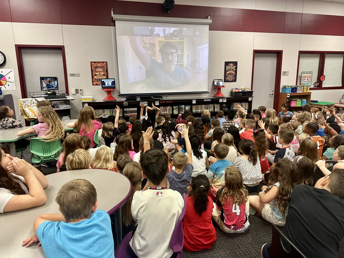 Today was amazing! My students voted @joshfunkbooks as our March Madness winner. Today we had a virtual author visit from him. We loved hearing all his stories. #HESLibrary #elementarylibraryfun #librarian #schoollibrarian #teachlikecrazy #crazyones