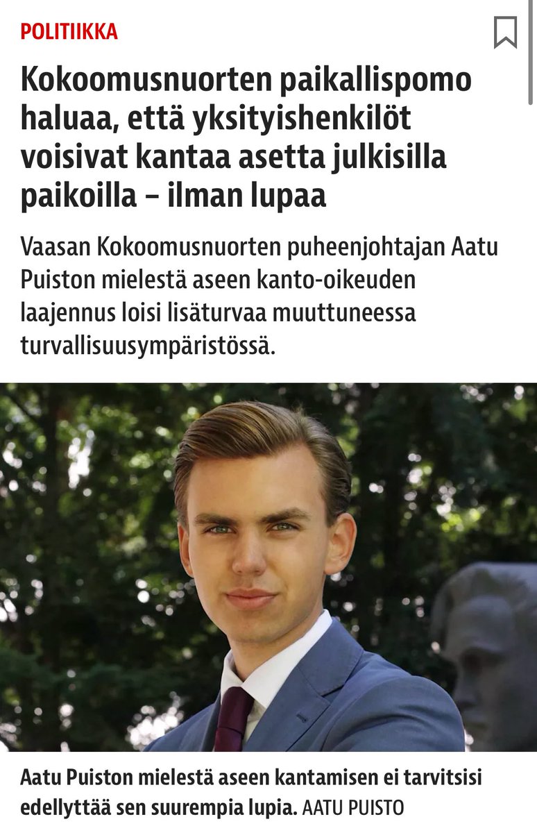 @OlliKlemola @leena_meri Kovasti persuuntunut kokoomusnuori Aatu Puisto haluaa että aselupia ei edes tarvita. No, nyt tuli järeä esimerkki miksi tarvitaan. @PuistoA #persut