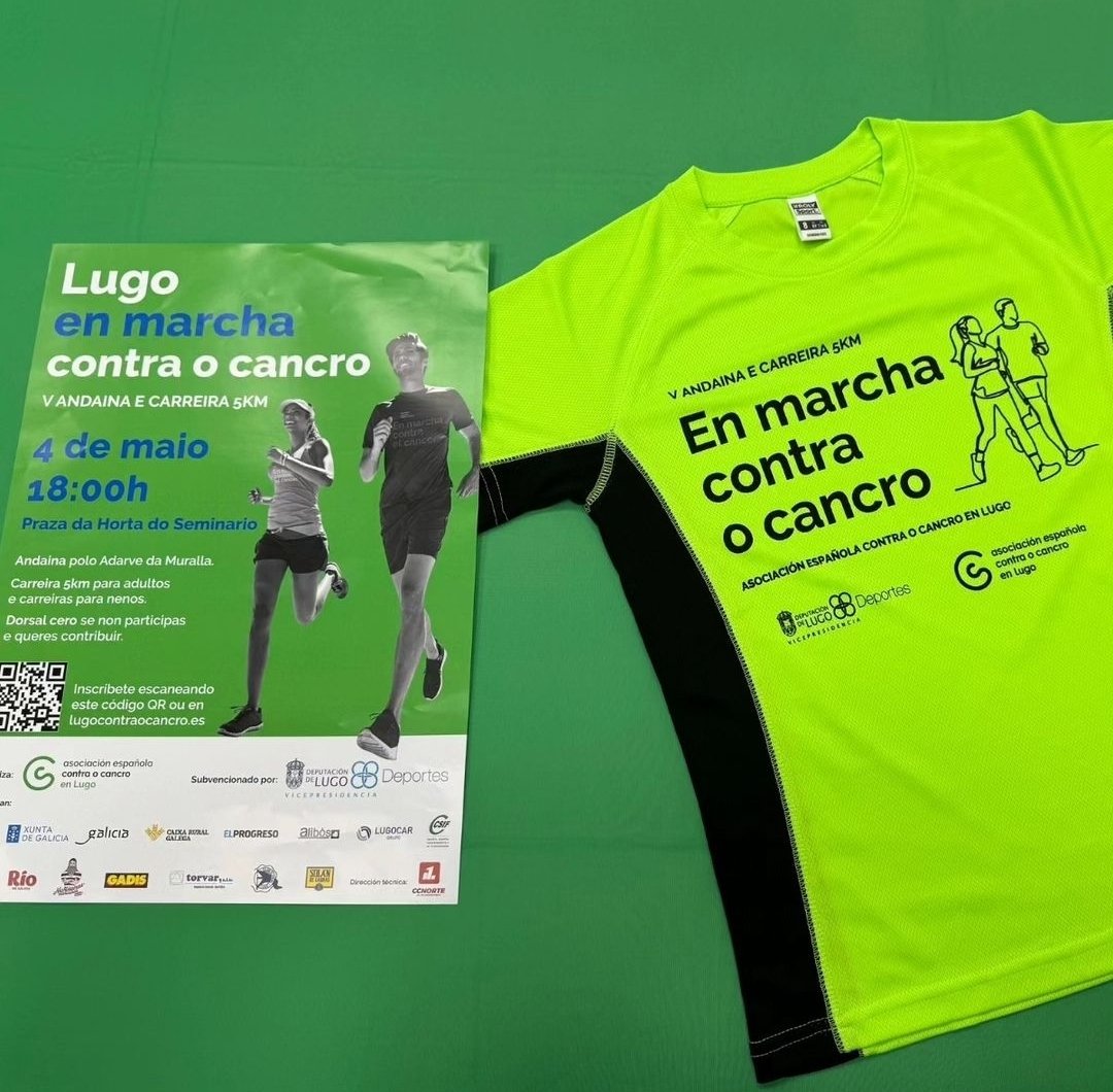 Patrocinio] 
Presentada a V #MarchaContraoCancro  que organiza a Asociación Española Contra el Cáncer Lugo  co patrocinio da @vicedepulugo

📅 4 de maio desde praza Horta do Seminario con probas e niveis para todos os públicos.
 Prazo ata o 30 de abril en lugocontraocancro.es