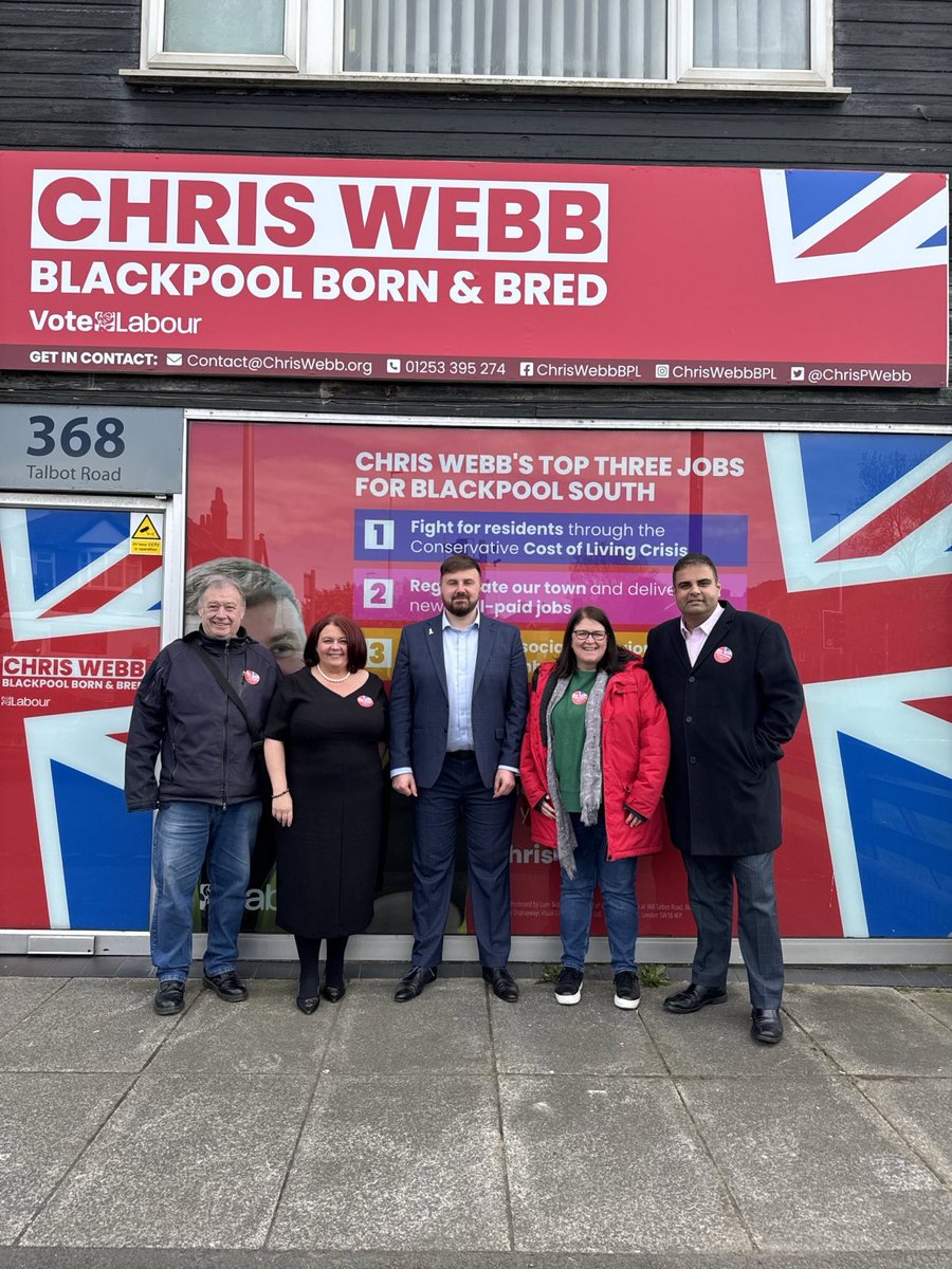 Great to be out campaigning for @ChrisPWebb our Labour candidate in the Blackpool South by-election, with @rach_hopkins @NavPMishra @TanDhesi today. Less than a week to go until elections across the country - vote Labour on Thursday 2 May! 🌹