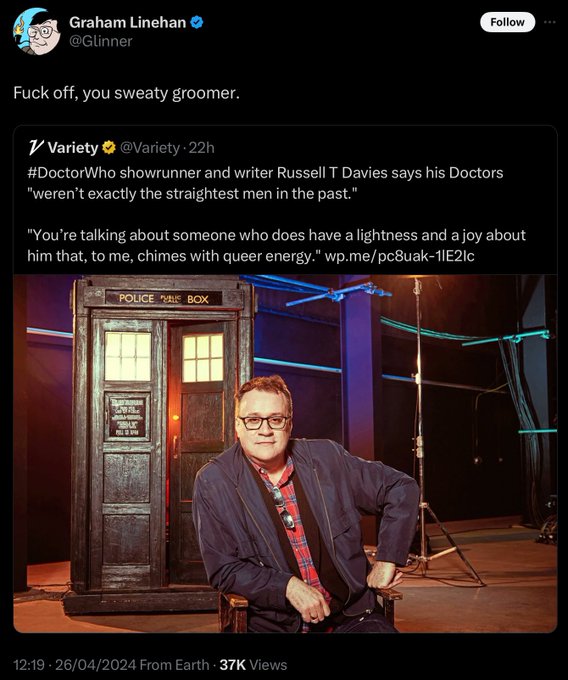 Only yesterday Laurence Fox was ordered to pay £180,000 (on top of his legal costs) to two people he accused of being pedophiles I hope Russell T Davies takes Graham Linehan to the cleaners for calling him a 'sweaty groomer'