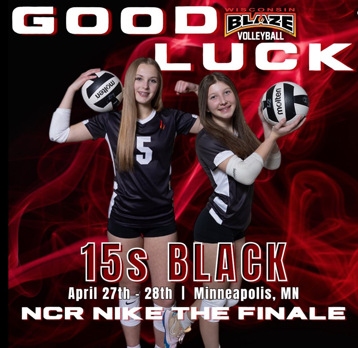 Good luck to our 15s and 16s Black teams competing in tournaments this weekend! #WisconsinBlaze #BlazeVolleyball #BeTheFlame🔥