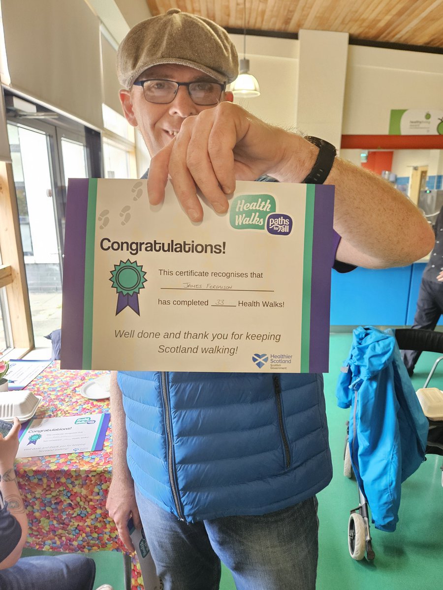 Certificates handed out to walkers at our Raploch & Riverside Health walk today. Stephen from Raploch has attended 39 walks & James 33 from April 23-March 24 👏 @PathsforAll @activestirling1