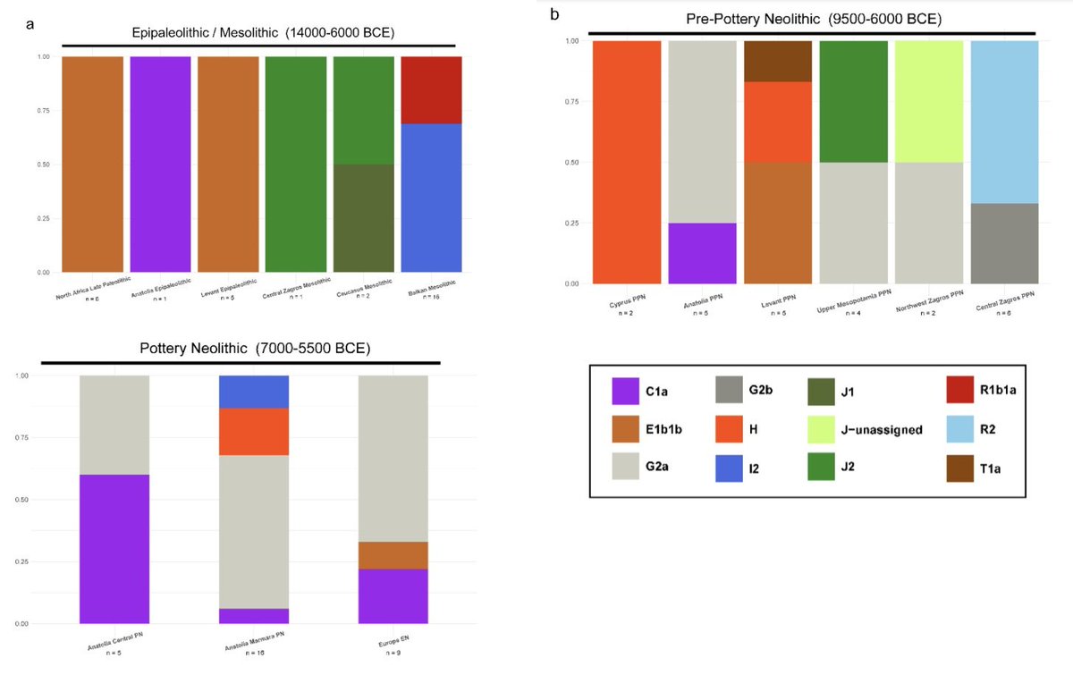 Frequency of major Y-chromosome haplogroups among Near Eastern and Southeast European Epipaleolithic/Mesolithic and early Neolithic populations