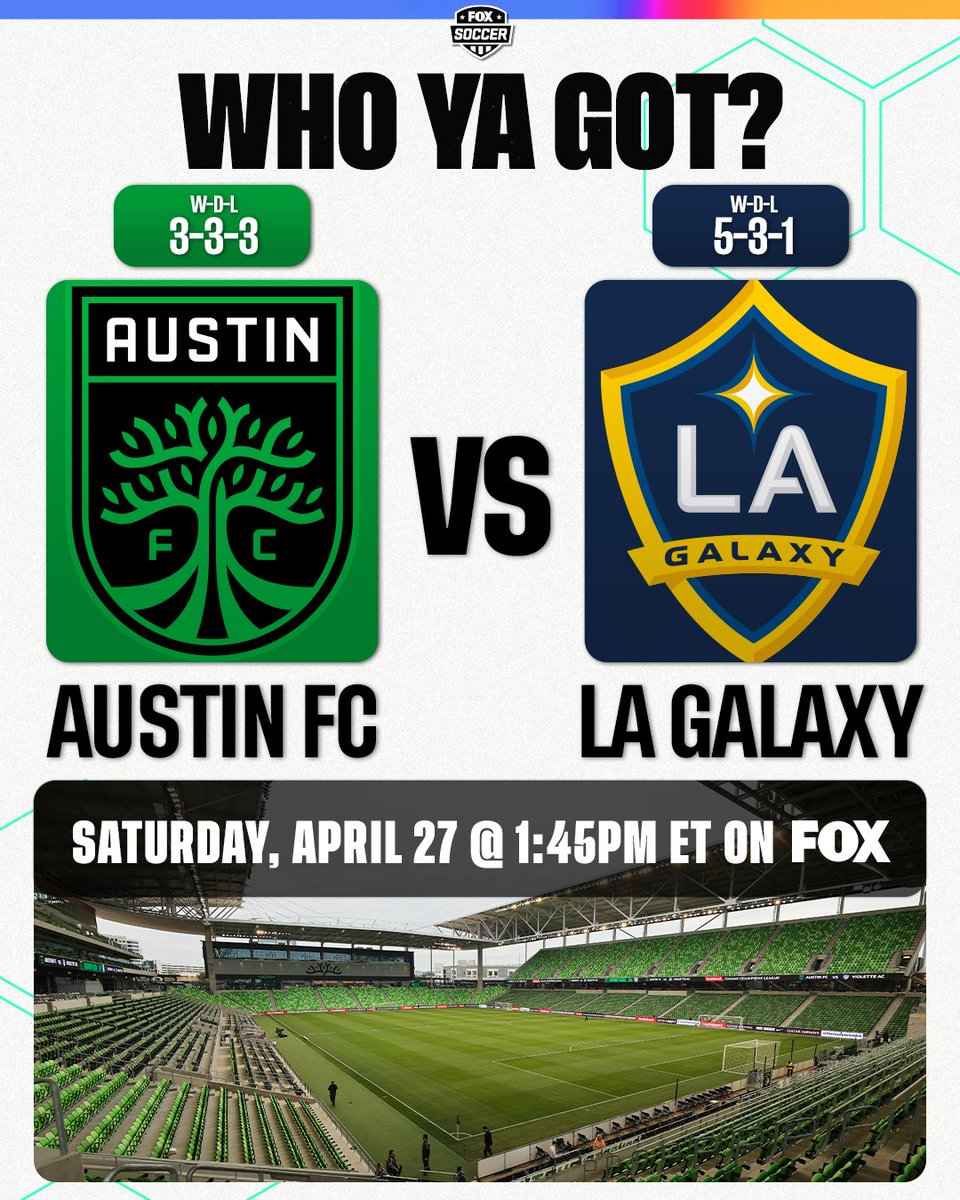 We've got a fun Saturday soccer matchup for you on FOX tomorrow at 1:45PM ET! 🍿 Who ya got, Austin or LA Galaxy? ⚔️