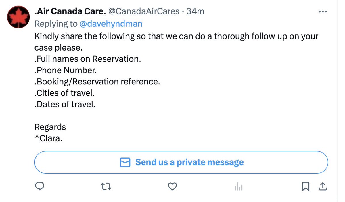 I take it this is an imposter account and not actually <a href="/AirCanada/">Air Canada</a> customer service?