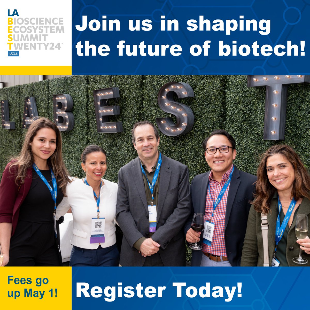 #LABEST2024: Fees go up May 1st! Join us in shaping the future of biotech! Be part of the must-attend #LABEST and let's transform #LosAngeles into a hub for #bioscience innovation: bit.ly/3QnKM8a 🌟

#UCLA #STEM #BioTech #HealthTech #biosciences #biotechnology #pharma