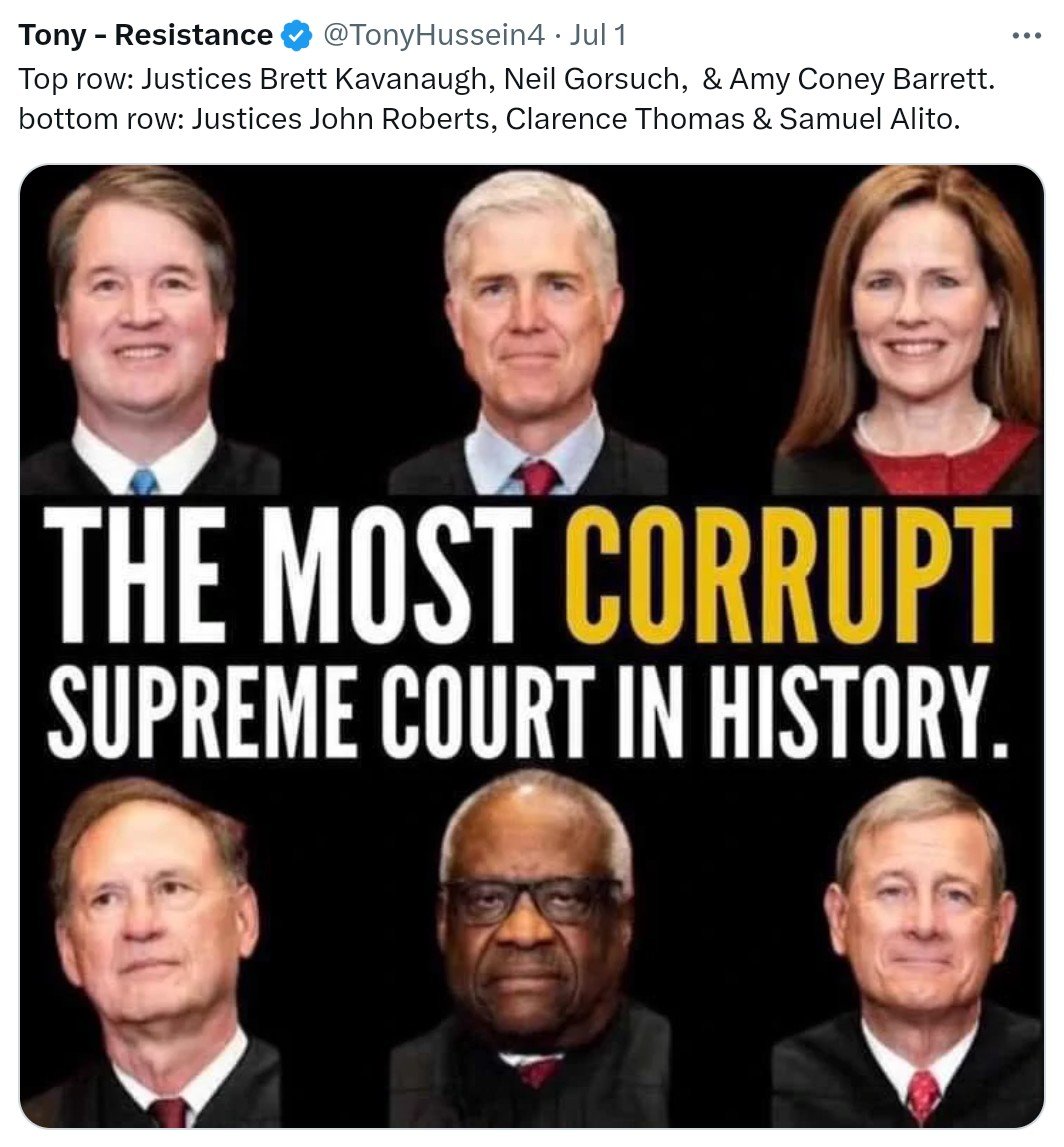 WE NEED TO ADD 3 JUDGES TO THE SUPREME COURT & IMPEACH THE TRAITORS THAT ARE FUCKING AROUND WITH PRESIDENTIAL IMMUNITY. 

THERE IS NOTHING IN THE CONSTITUTION REGARDING PRESIDENTIAL IMMUNITY. THE SCOTUS WILL JUST BE MAKING IT UP.

#PackTheCourt 
#CorruptSupremeCourt