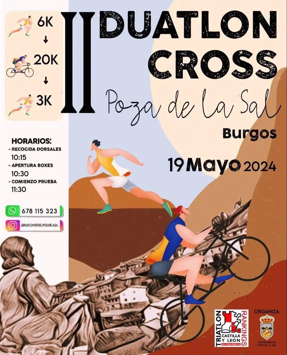 👏🏼 Entre las pruebas que tienes abiertas está una Open. Una ocasión ideal para debutar en este deporte

📅 19 de mayo. 🏃🏼‍♀️🏃🏽🚵🏼‍♀️🚵🏼🏃🏼‍♀️🏃🏽 de Poza de la Sal

Las inscripciones siguen abiertas 

acortar.link/eC58Hy

#duatlon #ducross #promocion #teamcyl #teamcyltriatlon