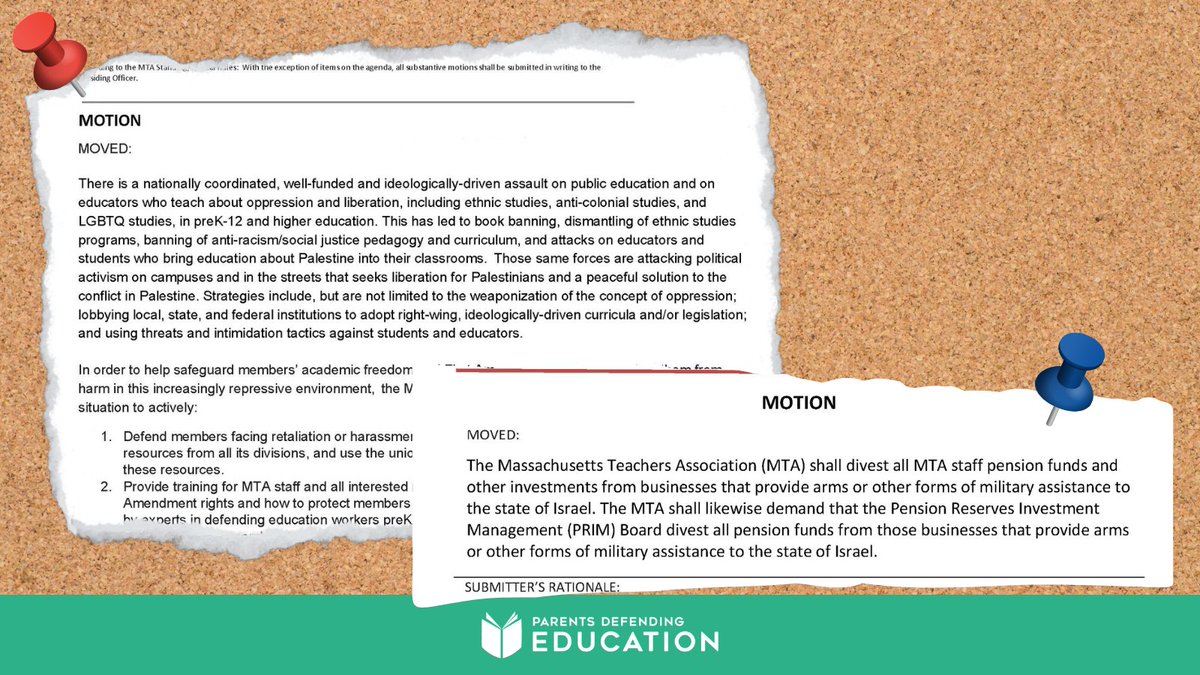 Massachusetts Teachers Association introduces two new business items to divest pension funds from companies that support Israel and to support educators who teach 'Critical Race Theory' for annual meeting of delegates.