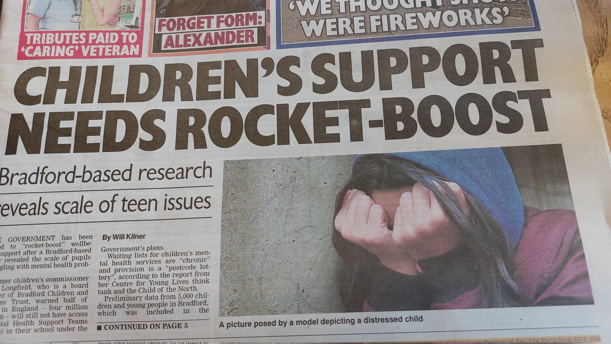 @CfYoungLives Front page Bradford based research highlights urgent need to boost children's mental health services. Current pressures are scary .. @annelongfield @Oasis_UK