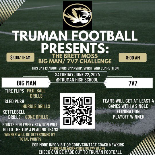 🗣️HIGH SCHOOL TEAMS!!! Please join us for Competition, Spirit, and sportsmanship! BigMan/7v7 Challenge. All are welcome 🏈
