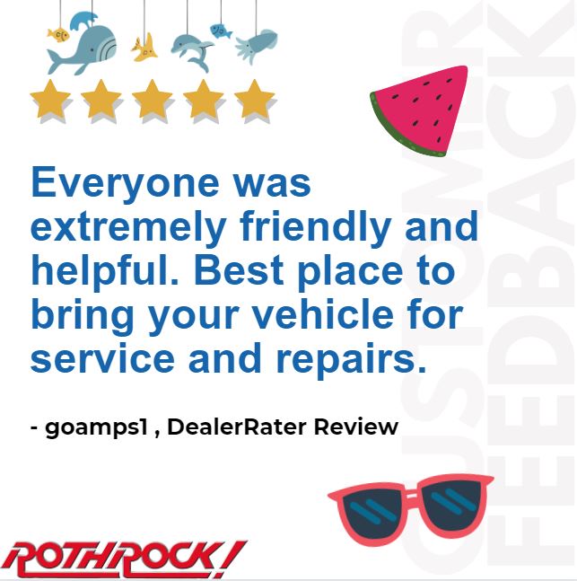 ⭐️ Welcome back to another #FeedbackFriday at Rothrock Motors! ⭐️ Thank you for your kind words about our staff, we are glad to hear that we are the best place to bring your vehicle for service and repairs! To leave your own review, go here: bit.ly/3rslewV.