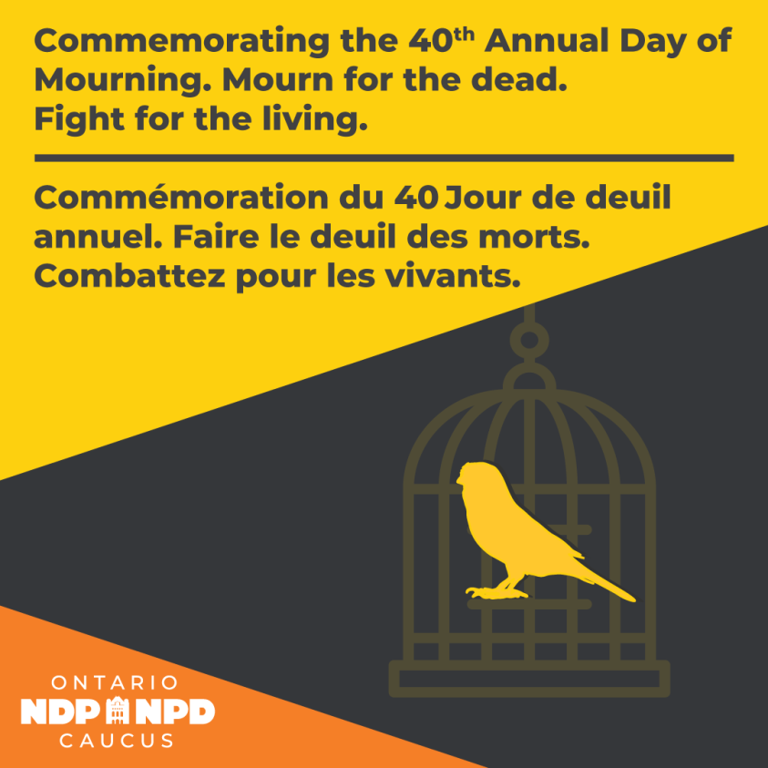 This year on April 28th is the 40th anniversary Day of Mourning. Labour recognizes it as the 40th anniversary, because 40 years ago, the Canadian Labour Congress (CLC) passed the Day of Mourning resolution at their convention (1984).