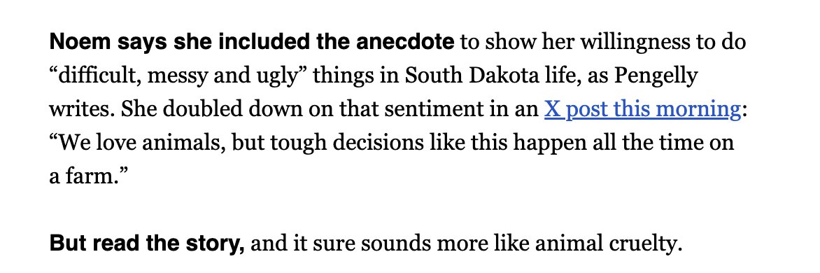 Harsh criticism from @PlaybookDC @Politico of the new excerpt of Kristi Noem's new book where she talks about shooting and killing her 14-month-old puppy. @EliOkun and @RachaelMBade say Noem killing the dog 'sure sounds more like animal cruelty.'