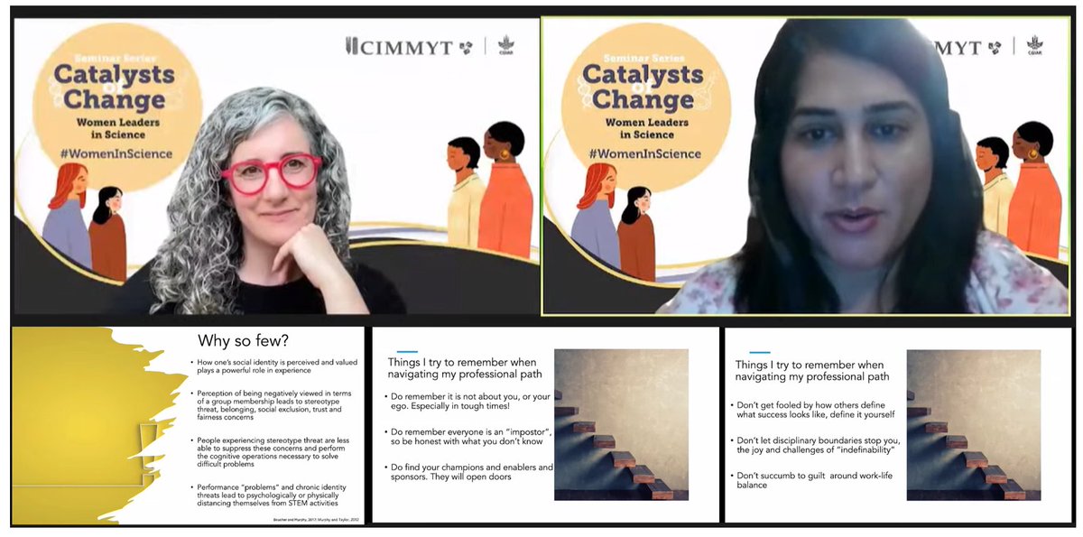 Inspired by the latest #CatalystsOfChange webinar. Thanks @qureshi_naeela, wheat researcher @CIMMYT, for interviewing @HaleAnnTufan, who shared 2 tips: You can't take care of others if you don't take care of yourself ➕ Make sure you find a support group. bit.ly/49KQ0BL