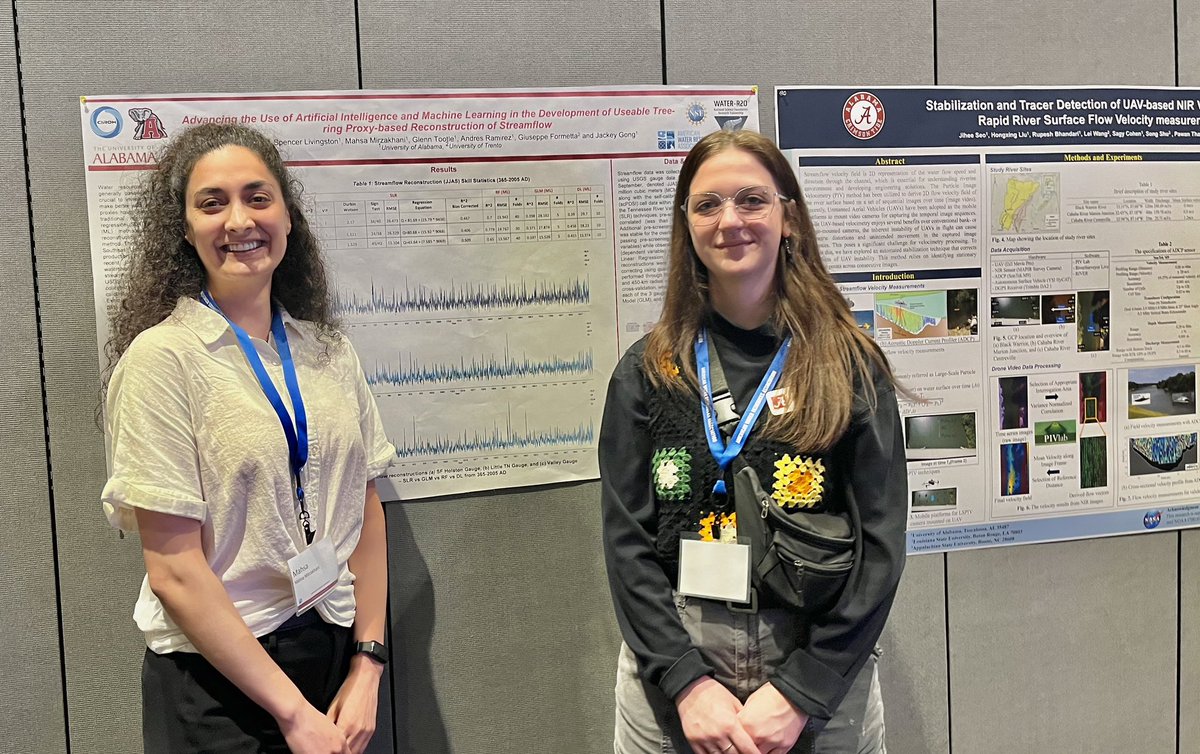 PhD student Mahsa Mirzakhani from the Dept. of Geography & the Environment and MS student Madi Brake from the Dept. of Civil, Construction and Environmental Engineering at the recent AWRA 2024 Spring Conference. #AWRA2024