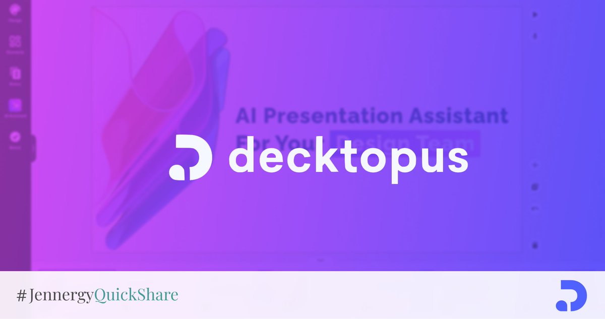 #JennergyQuickShare — Decktopus will amp up your presentations with the power of AI, check it how: jennergy.com/quickshare/dec…

#jennergy #ai #aitools #presentations #design #technology #creativity