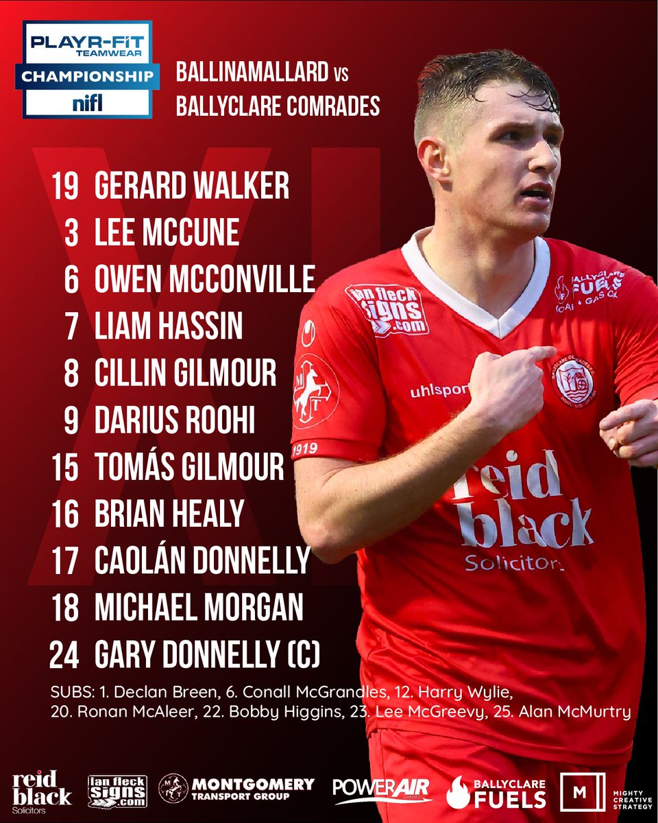 ⚽ Team Lineup Your last Ballyclare Comrades team sheet for the season. As always follow along on X @ComradesLive