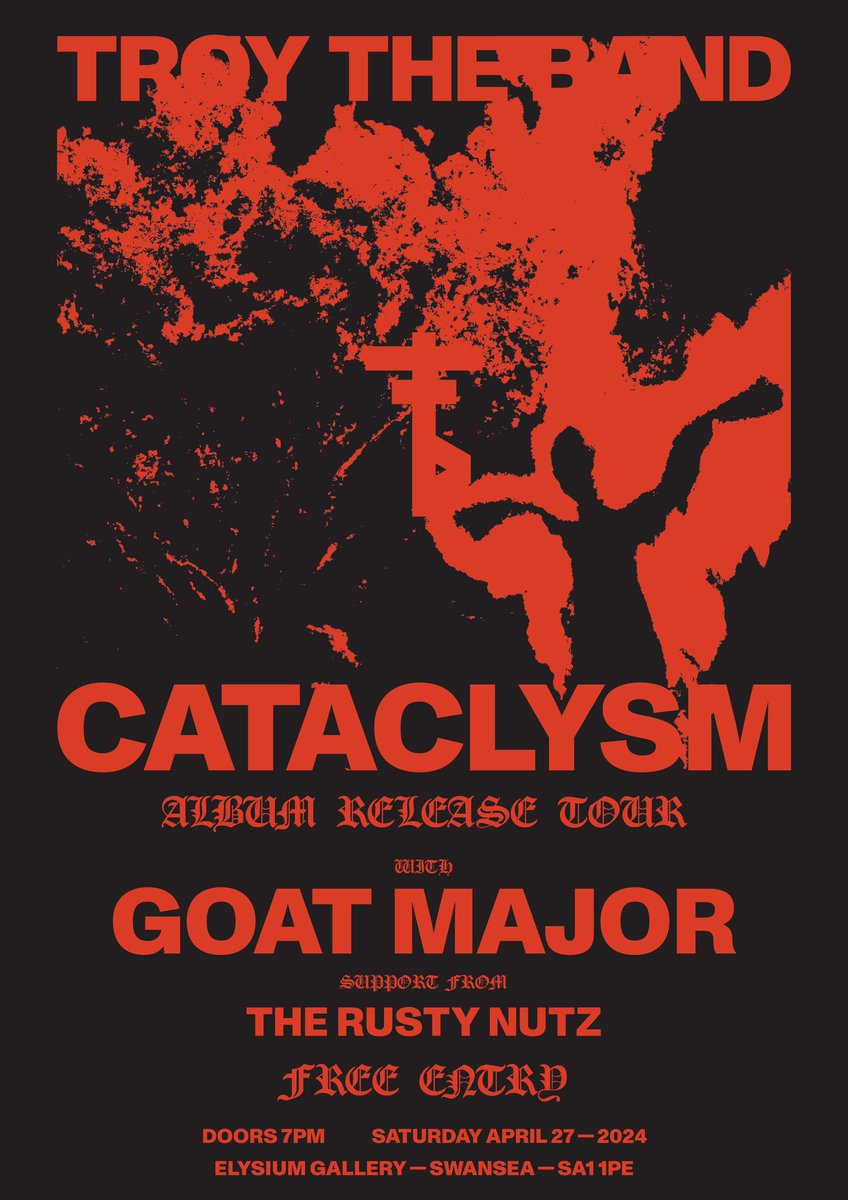 TOMORROW SAT 27TH APRIL @elysiumgallery 

Come see us opening  for @TROYtheBand & @GoatMajorBand 

We'll be debuting some new songs from our forthcoming album! 

Free entry and doors at 7pm! 

#goatmajor #troytheband #therustynutz #elysiumswansea #doom #stoner #swanseamusicscene