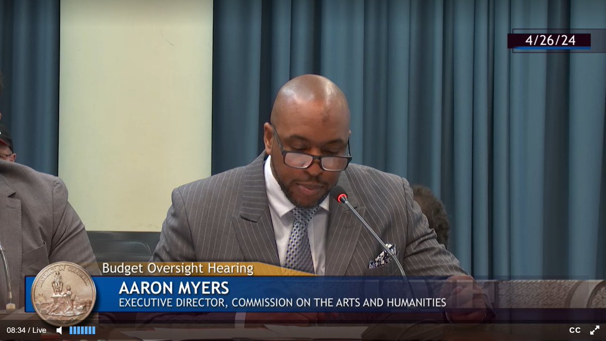 CAH Executive Director Aaron Myers testifies in front of the DC Council. Similar to Chairperson Reggie Van Lee's remarks, he provides a snapshot of how the proposed FY25 budget cuts could severely affect the agency's future abilities to continue to fund DC artists. #TheDCArts